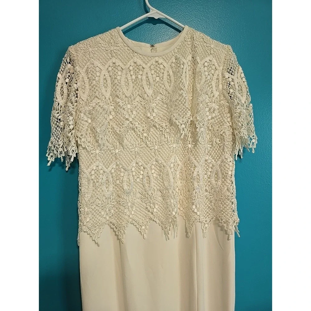 Vtg Karen Miller Sz 10 Ivory Mother of the Bride Cocktail Formal Maxi Dress USA - Picture 2 of 11